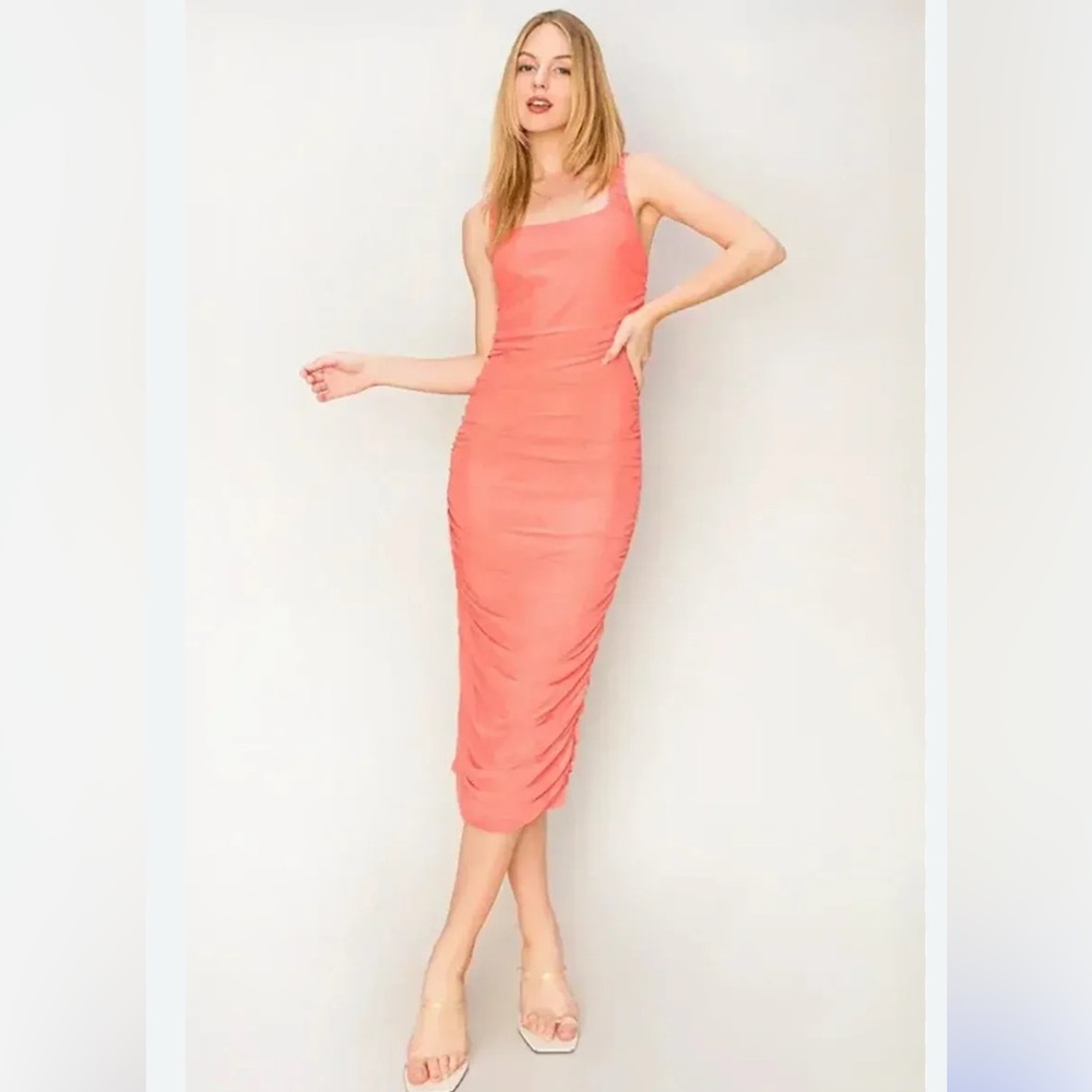 HYFVE Peach bodycon Midi Dress